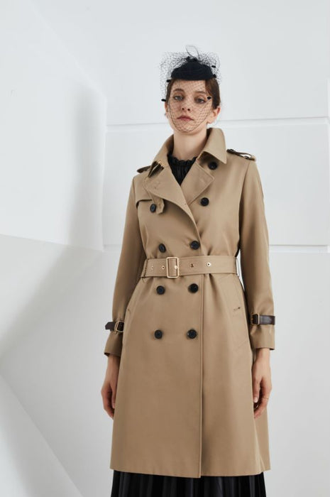 Color-Element Autumn Winter Khaki Mid Length Trench Coat Slim Fit Slimming Elegant Trench Coat Women-Fancey Boutique