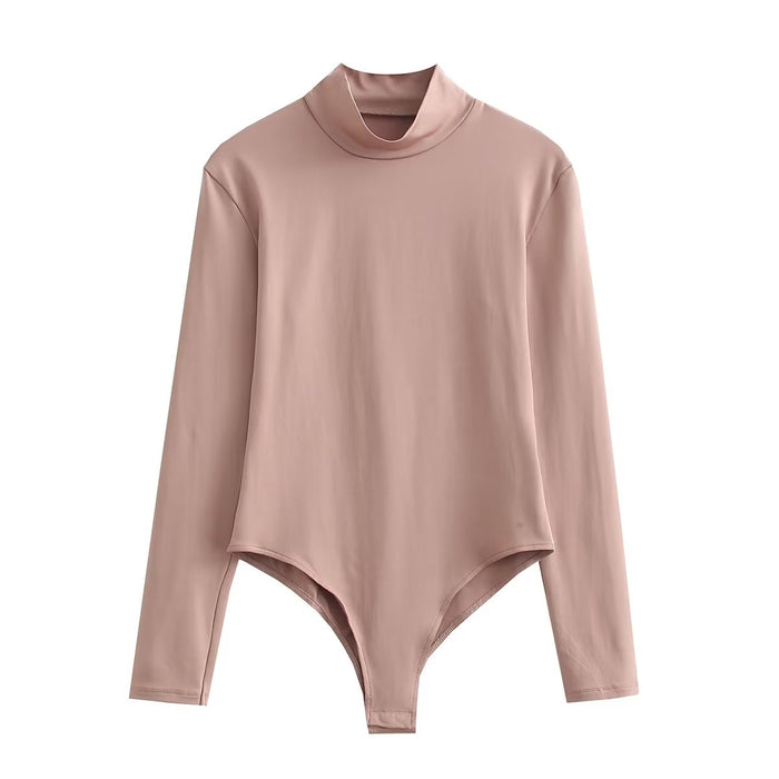Color-Women Long Sleeve T shirt Siamese Fit Small round Neck Tight Fitting Solid Color Bottoming Bodysuits-Fancey Boutique