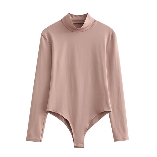 Color-Pink-Women Long Sleeve T shirt Siamese Fit Small round Neck Tight Fitting Solid Color Bottoming Bodysuits-Fancey Boutique