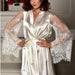 Color-Ivory-Sexy Lingerie Lace See-through Long Sleeve Imitation Ice Silk Robe-Fancey Boutique