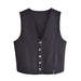 Color-Spring Wind Black Short Vest V neck Double Breasted Vest-Fancey Boutique