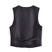 Color-Spring Wind Black Short Vest V neck Double Breasted Vest-Fancey Boutique