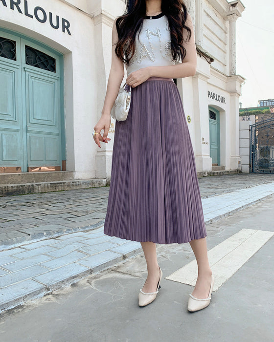 Color-Elegant Pleated Skirt Double Pleated Draping Summer Slimming Mid Length Pleated Skirt-Fancey Boutique