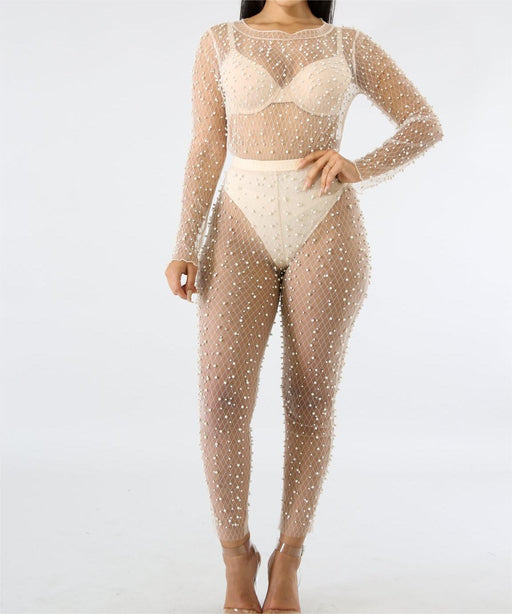 Color-Summer Mesh Sexy See Through Bubble Beads Two Piece Set Excluding Underwear-Fancey Boutique