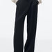 Color-High Waist Stitching Deep Pleated Wide Leg Straight Work Pant Modified Leg Shaped Office Casual Pants Trousers-Fancey Boutique