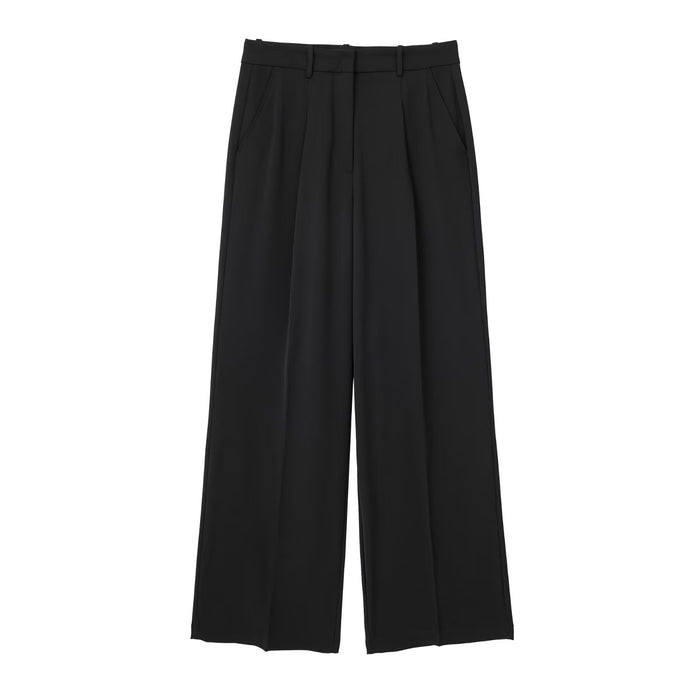 Color-High Waist Stitching Deep Pleated Wide Leg Straight Work Pant Modified Leg Shaped Office Casual Pants Trousers-Fancey Boutique