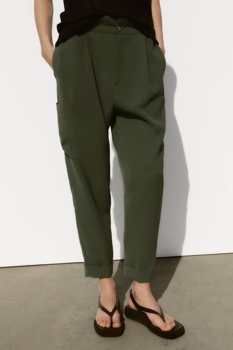 Color-Summer Women Clothing Commuting Army Green Straight Cargo Pants-Fancey Boutique