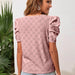 Color-Women Clothes Spring Summer Solid Color T shirt Hollow Out Jacquard round Neck Puff Sleeve Top-Fancey Boutique