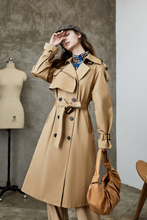 Color-Element Overknee Long Trench Coat Women Popular Korean Autumn Winter Waist Controlled Slimming Coat-Fancey Boutique