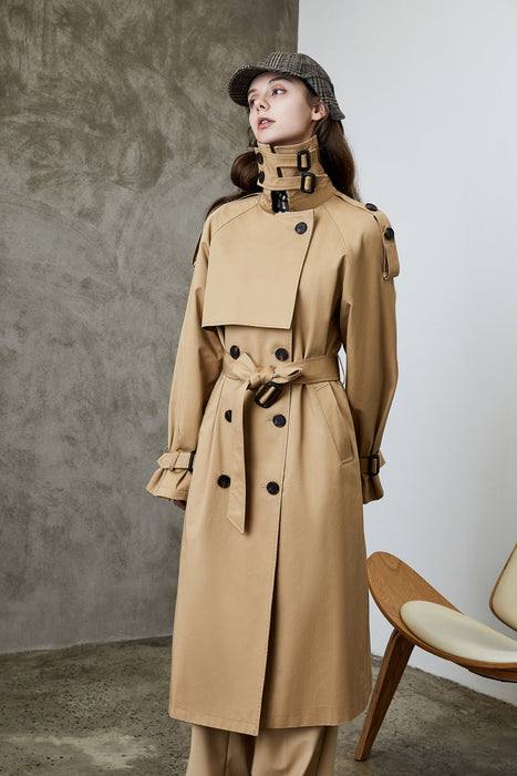 Color-Element Overknee Long Trench Coat Women Popular Korean Autumn Winter Waist Controlled Slimming Coat-Fancey Boutique