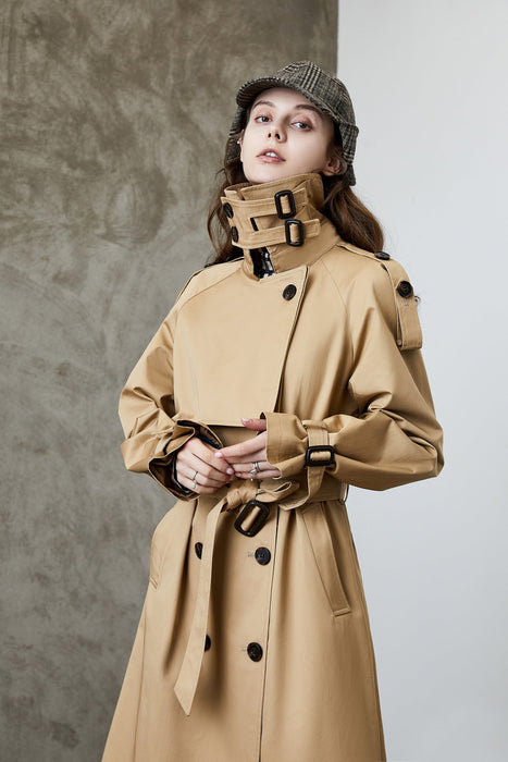 Color-Element Overknee Long Trench Coat Women Popular Korean Autumn Winter Waist Controlled Slimming Coat-Fancey Boutique