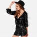 Color-Cool Sequined V-neck Low-Cut Slimming Costumes Dancing Dress Waist-Controlled Long Sleeves Romper-Fancey Boutique