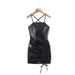 Color-Spring Adult Lady Woman Sexy Side Drawstring Faux Leather Sling Leather Hip Dress-Fancey Boutique