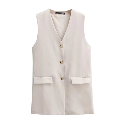 Color-White-Women Summer V Collar Long Loose Fitting Waistcoat-Fancey Boutique