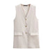 Color-White-Women Summer V Collar Long Loose Fitting Waistcoat-Fancey Boutique