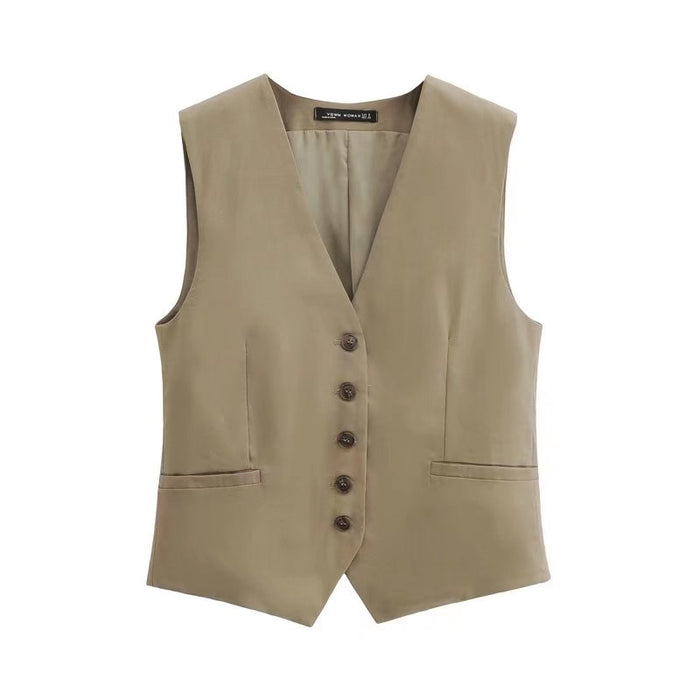 Color-Khaki-Vest Spring Women Clothing Small Slim Bottoming Vest-Fancey Boutique