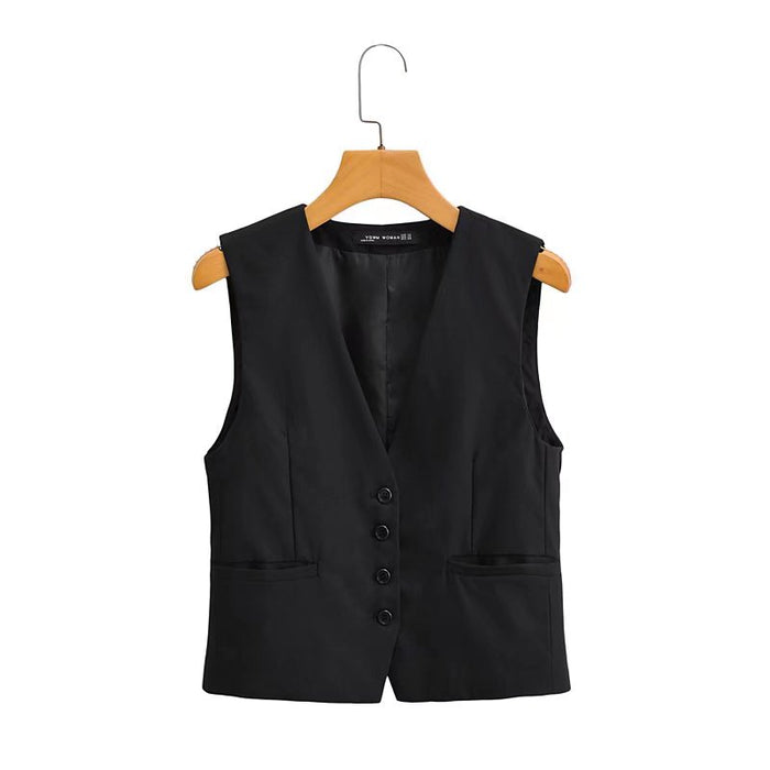 Color-Women Solid Early Autumn Back Slit Ribbon Casual Vest-Fancey Boutique