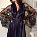 Color-Navy Blue-Sexy Lingerie Lace See-through Long Sleeve Imitation Ice Silk Robe-Fancey Boutique