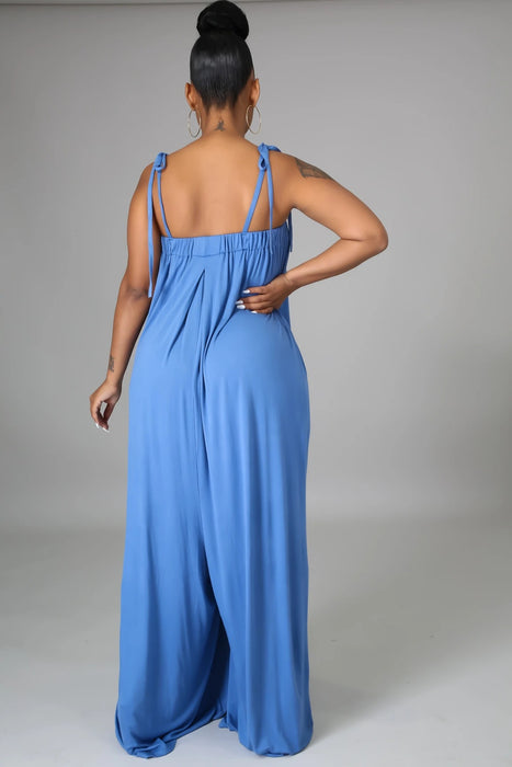 Color-Solid Color Summer Sleeveless Waist Wrapped Chest Loose Wide Leg Women Jumpsuit-Fancey Boutique