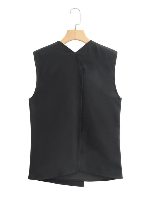 Color-Bow Double Placket Tied V-neck Sleeveless Vest Women Summer Sexy Black Casual Vest-Fancey Boutique