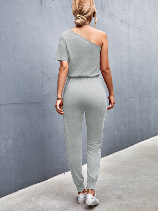 Color-Women Clothing Diagonal Shoulder Jumpsuit-Fancey Boutique