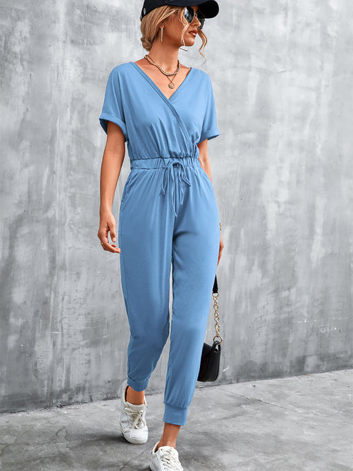 Color-Women Clothing V neck Cross Jumpsuit-Fancey Boutique