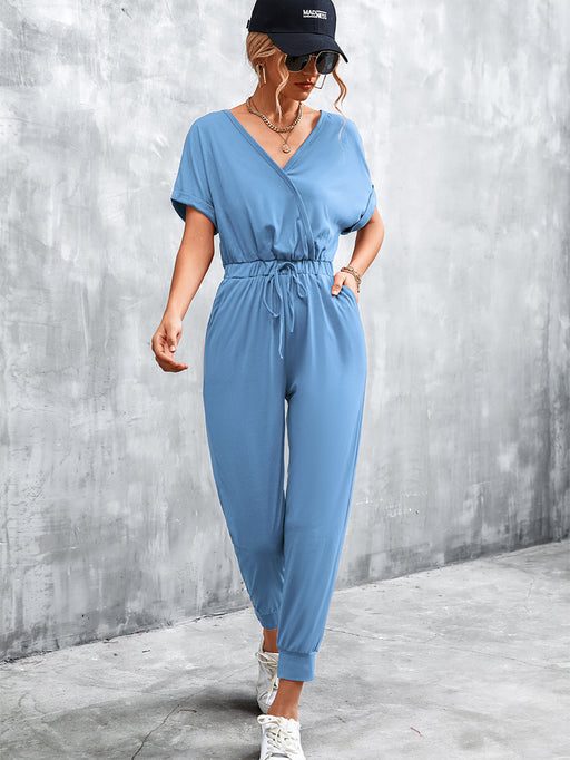 Color-Women Clothing V neck Cross Jumpsuit-Fancey Boutique