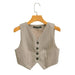 Color-Brown-Spring Women Clothing V neck Ptripe Single Breasted Short Vest Jacket Top-Fancey Boutique