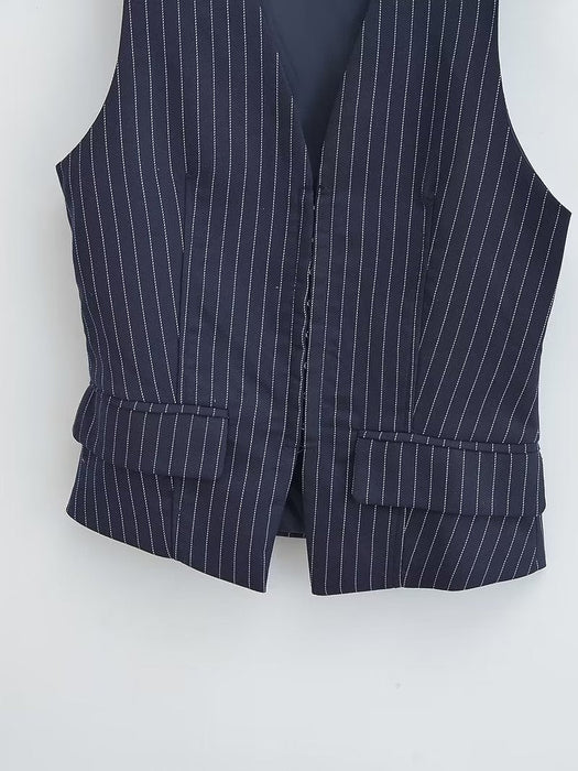 Color-British Elegant Classic Striped Slim Fit Vest Sleeveless Top Spring Arrival Office Coat-Fancey Boutique