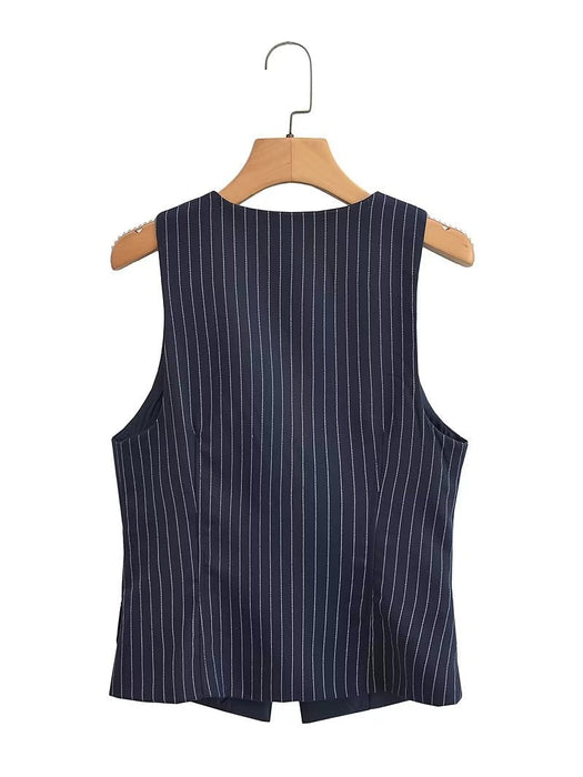 Color-British Elegant Classic Striped Slim Fit Vest Sleeveless Top Spring Arrival Office Coat-Fancey Boutique