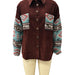 Color-Nostalgic Fried Floral Corduroy Aztec Stitching Printing Pocket Long Sleeve Coat Women Jacket-Fancey Boutique