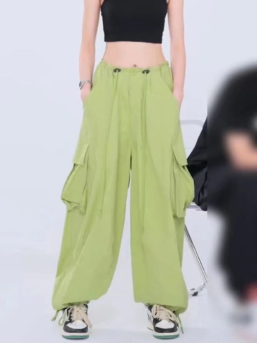 Color-High Waist Drawstring Loose Casual Pants Loose Straight Mopping Pants Autumn Hip Hop Trendy Women Pants-Fancey Boutique