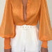 Color-Spring Summer Two Color Embossed Loose Long Sleeved Shirt Single Breasted Top-Fancey Boutique