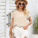 Color-Solid Color Pleated round Neck Petal Short Sleeve Loose Chiffon Blouses Women-Fancey Boutique