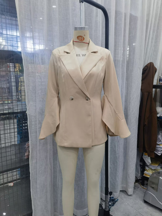 Color-Double Button Camel Small Women Long Sleeve Spring Blazer Mid Length Women-Fancey Boutique