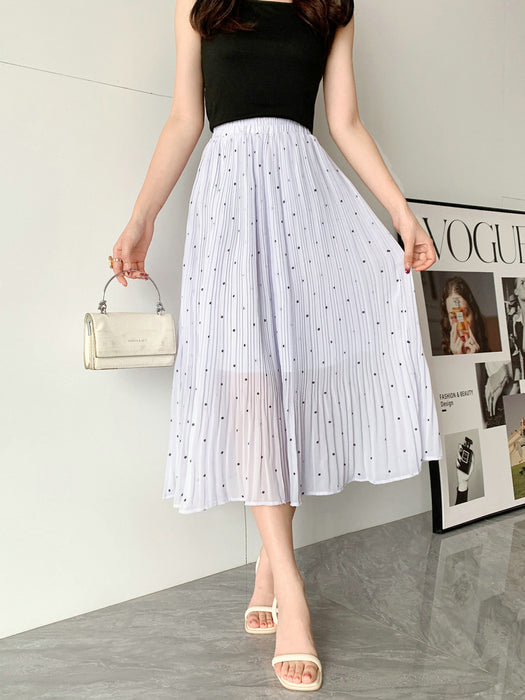 Color-Fresh Small Polka Dot Chiffon Pleated Skirt Women Spring Summer Polka Dot Pleated High Waist A Line Midi Skirt-Fancey Boutique