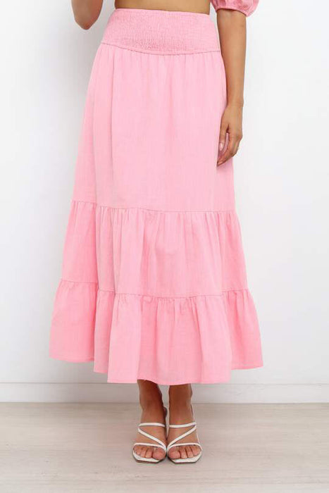 Color-Pink-Spring Summer Solid Color Pleated Stitching Elastic High Waist Sheath Skirt-Fancey Boutique