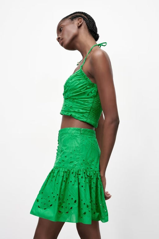 Color-Women Clothing Embroidered Laminated Decoration Green Skirt-Fancey Boutique