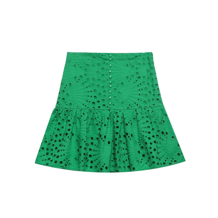 Color-Women Clothing Embroidered Laminated Decoration Green Skirt-Fancey Boutique