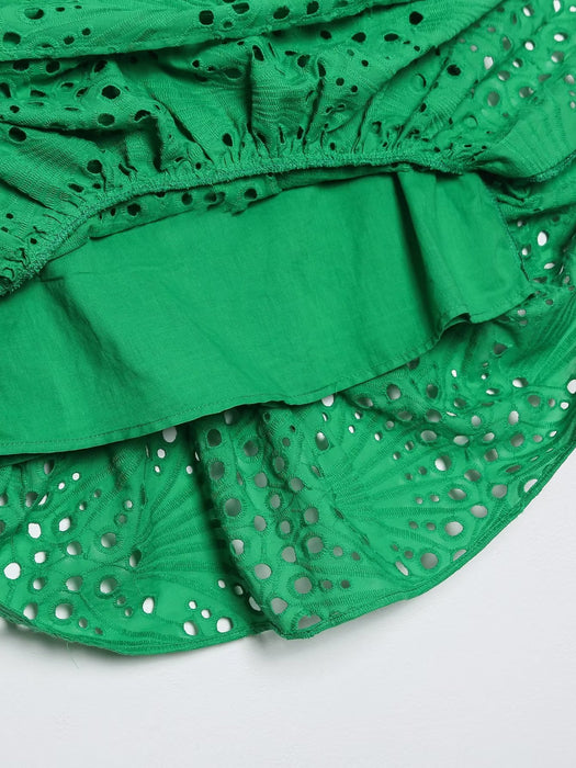 Color-Women Clothing Embroidered Laminated Decoration Green Skirt-Fancey Boutique