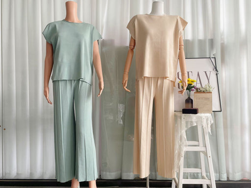 Color-Casual Women Summer Solid Color Sleeveless Vest Sweater Wide Leg Pants Ice Silk Sets-Fancey Boutique