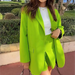 Color-Spring Autumn Women Commuting Wear Fluorescent Green Pocket One Button Blazers-Fancey Boutique