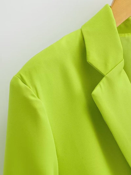 Color-Spring Autumn Women Commuting Wear Fluorescent Green Pocket One Button Blazers-Fancey Boutique