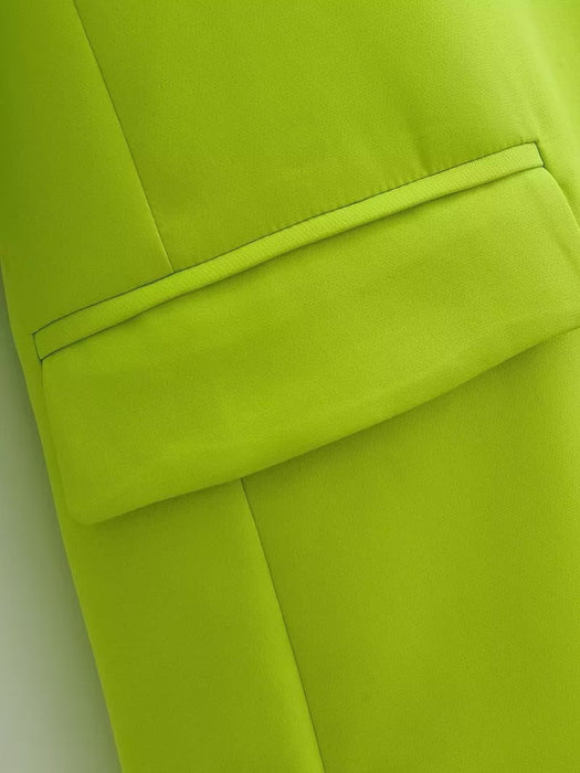 Color-Spring Autumn Women Commuting Wear Fluorescent Green Pocket One Button Blazers-Fancey Boutique