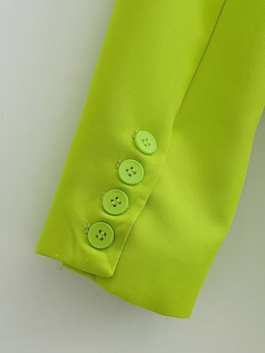 Color-Spring Autumn Women Commuting Wear Fluorescent Green Pocket One Button Blazers-Fancey Boutique