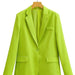 Color-fluorescent green-Spring Autumn Women Commuting Wear Fluorescent Green Pocket One Button Blazers-Fancey Boutique