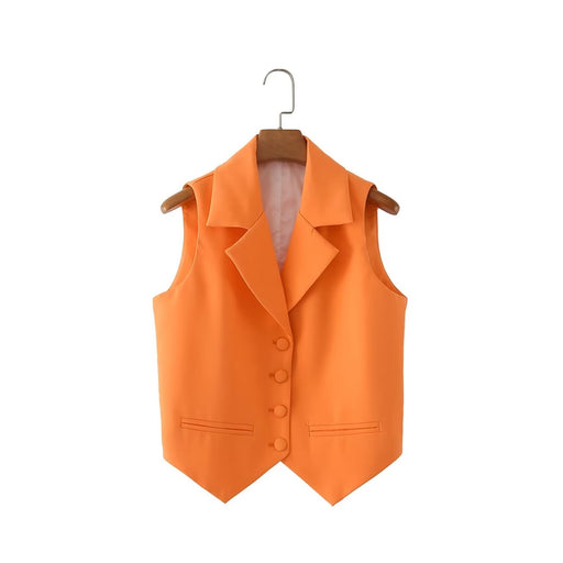 Color-Orange-Summer Neutral Workplace Age Reduction V neck Waistcoat Vest-Fancey Boutique