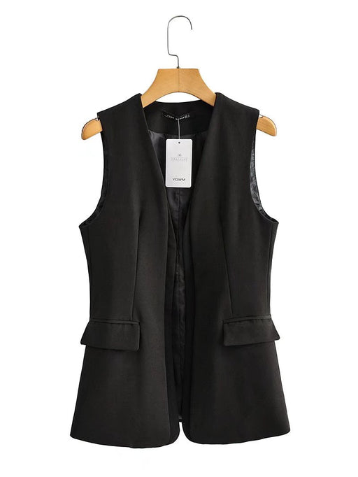 Color-Black-Women Clothing Autumn Wild Buckle Free Casual Vest-Fancey Boutique