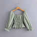 Color-Green-Women Autumn Satin Square Collar Long Sleeve Shirt-Fancey Boutique
