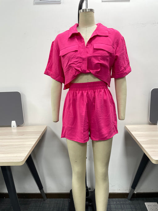 Color-Fuchsia-Women Clothing High Waist Shorts Street Set-Fancey Boutique